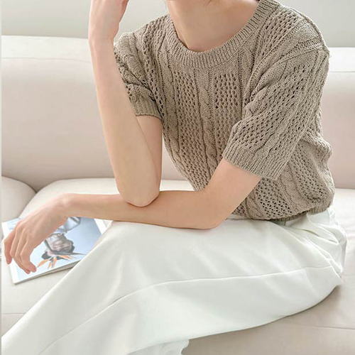 DJJ-1099  여성 4컬러 시스루 꽈배기 반팔 니트 